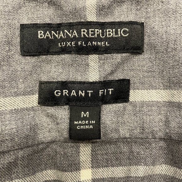 Banana Republic Luxe Flannel Grant Fit Windowpane‎ Plaid Button Down Shirt, M - Picture 3 of 7